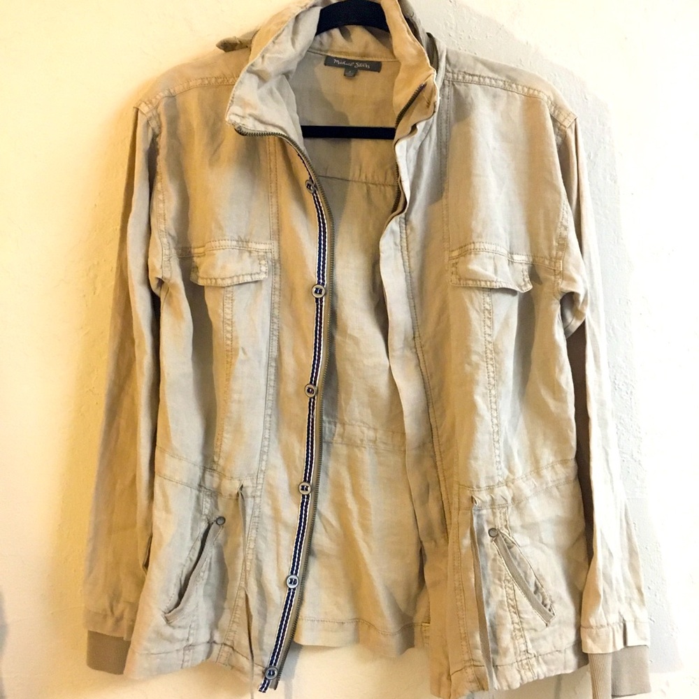 Michael Stars 100% Linen Cotton Utility Jacket Tan size Small